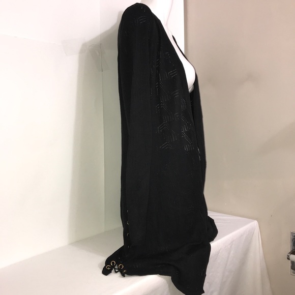 Belleni Black Cutout Open Wrap Cardigan Sweater - Picture 7 of 12
